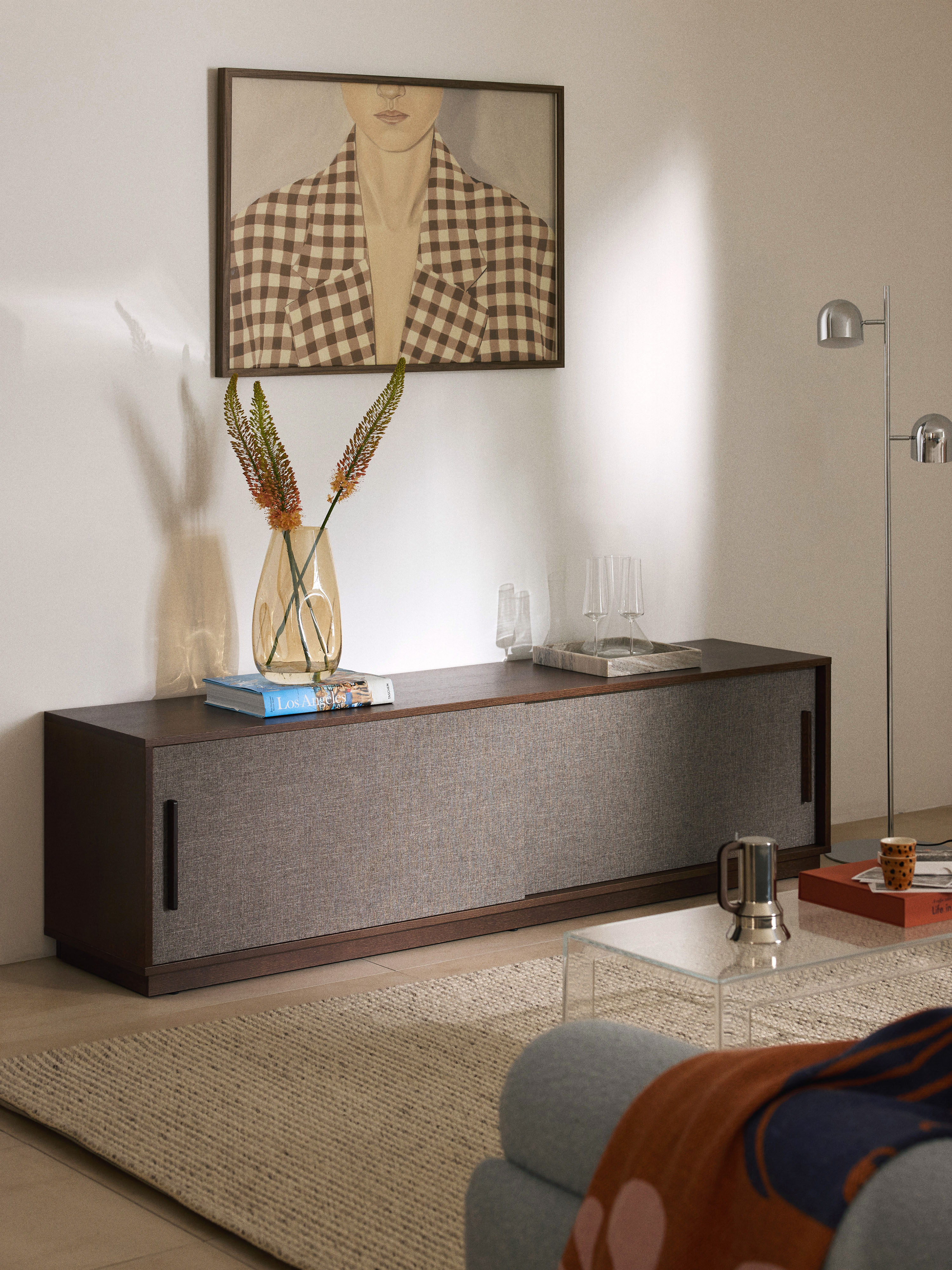Wisp Wooden TV Stand with Upholstered Front