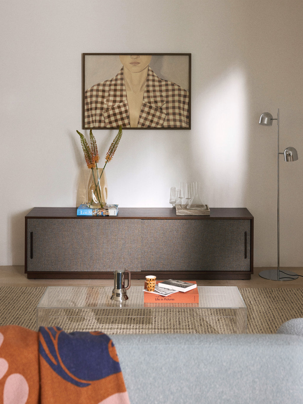 Wisp Wooden TV Stand with Upholstered Front