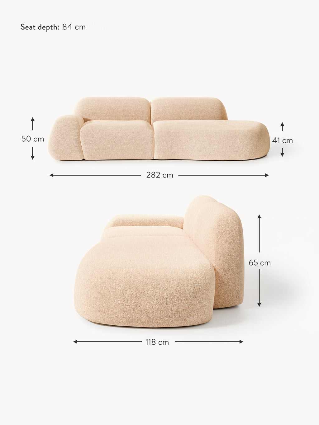 Wolke Modular Bouclé Chaise (3-seater)