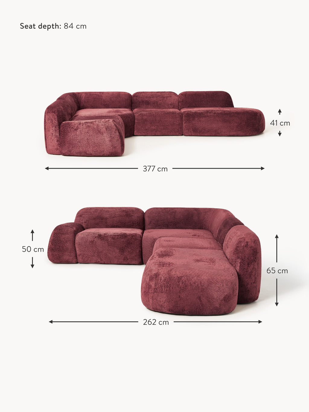 Wolke XL Modular Teddy Bouclé Corner Sofa with Chaise End