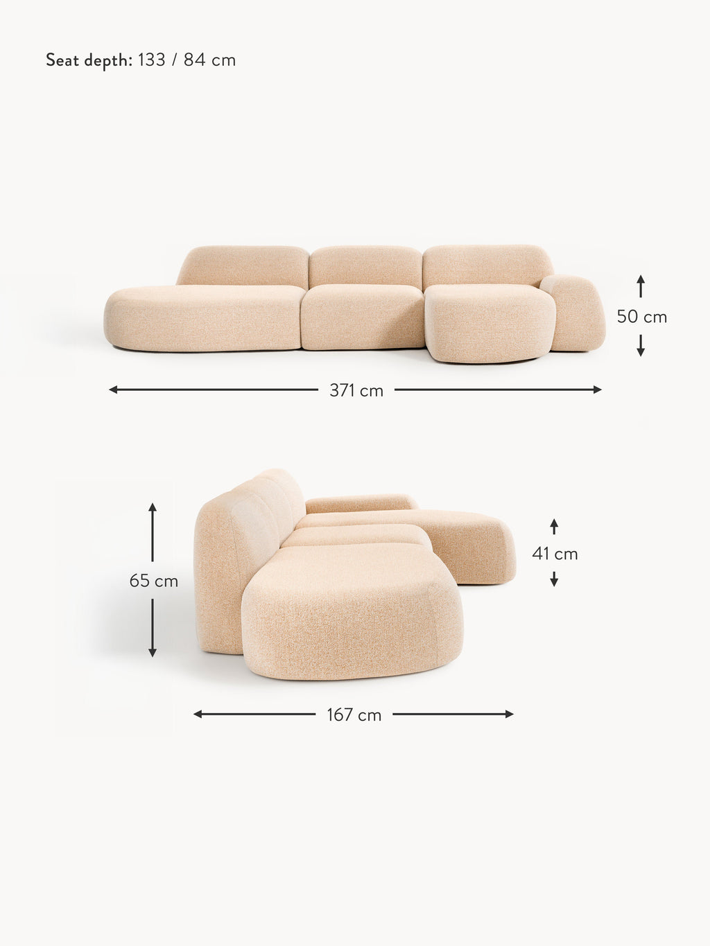 Wolke Modular Bouclé Corner Sofa (4-seater) with Chaise End