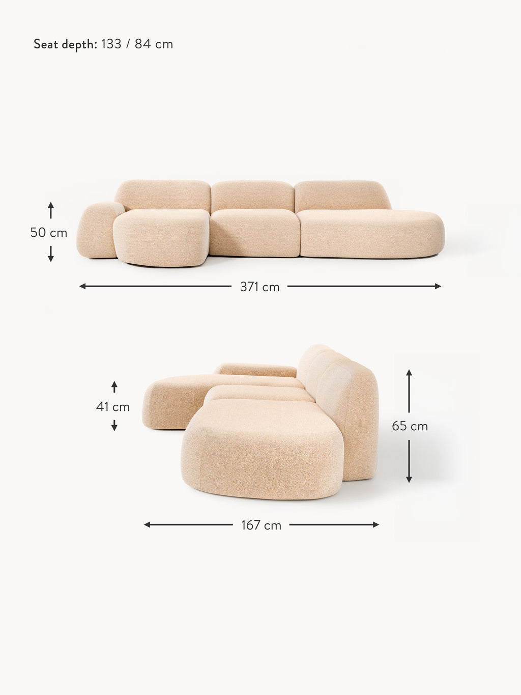 Wolke Modular Bouclé Corner Sofa (4-seater) with Chaise End