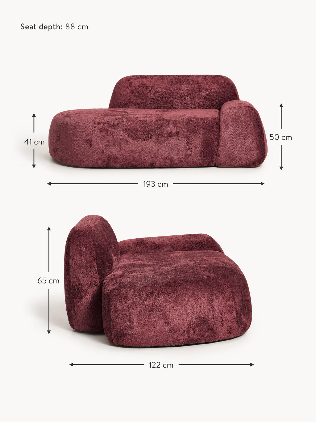 Wolke Teddy Bouclé Sofa (2-seater) with Chaise End