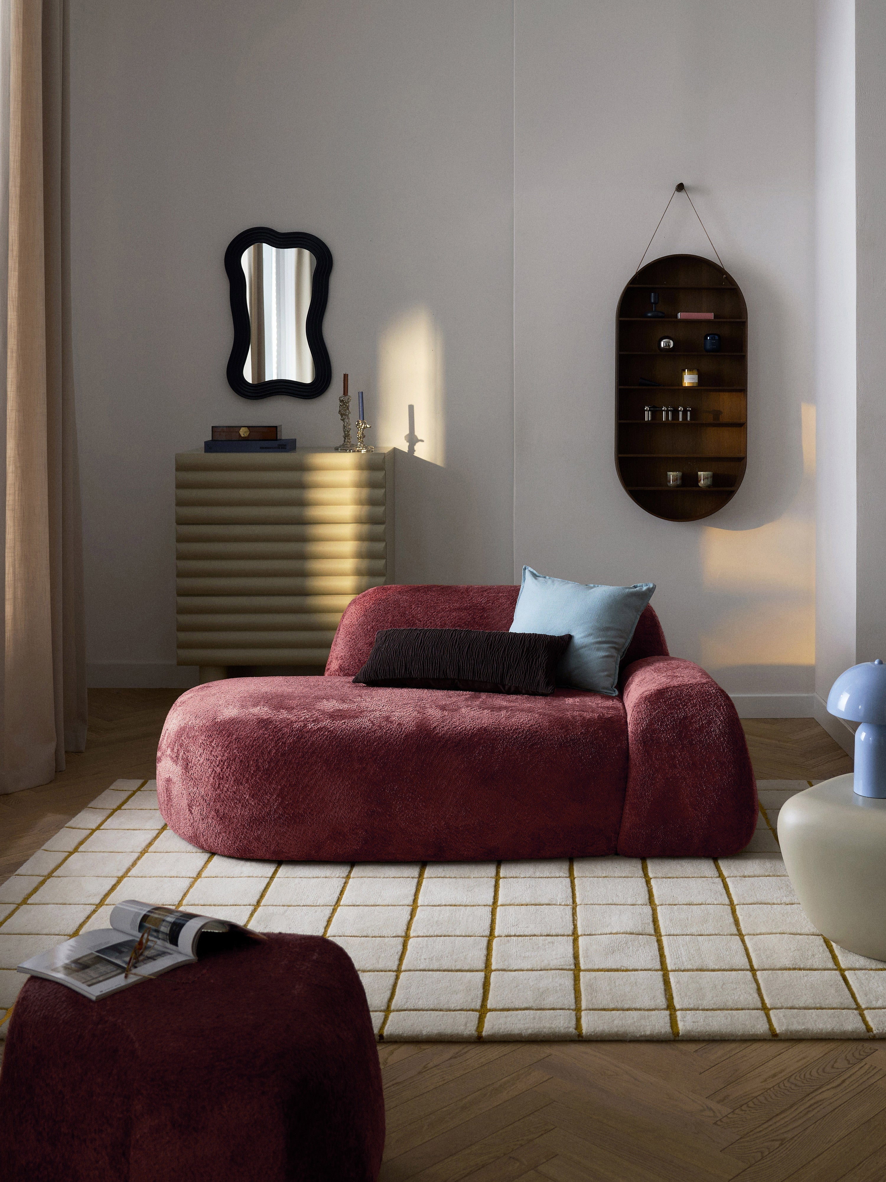 Wolke Teddy Bouclé Sofa (2-seater) with Chaise End