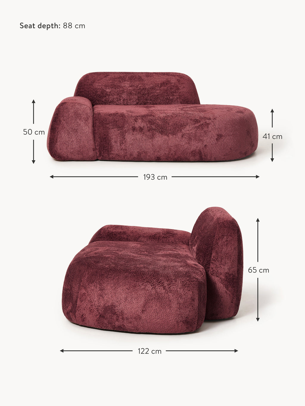 Wolke Teddy Bouclé Sofa (2-seater) with Chaise End