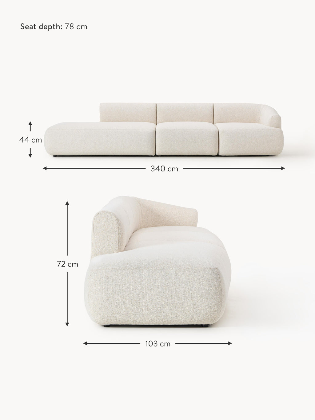 Sofia Modular Bouclé Chaise (4-seater)
