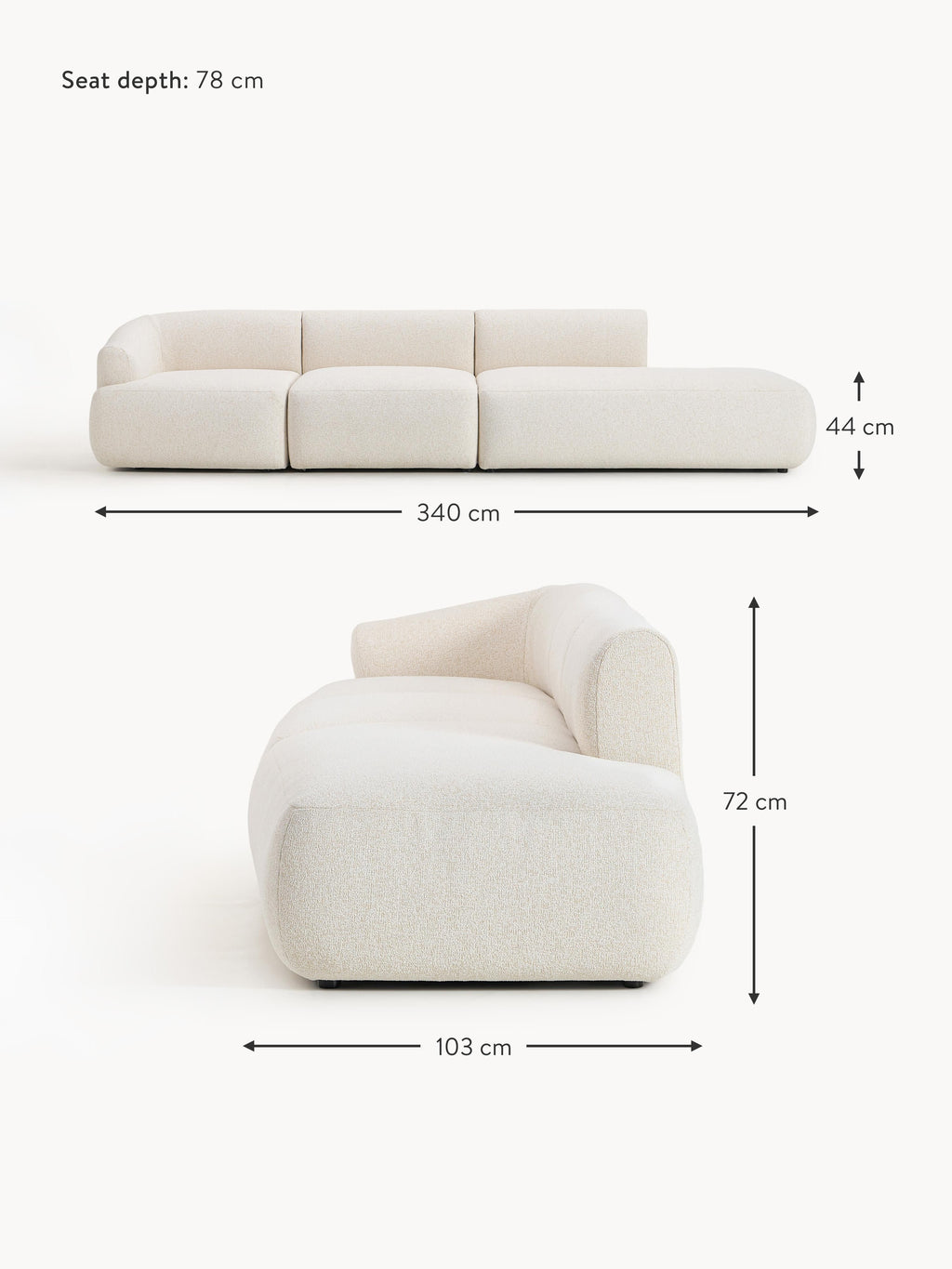 Sofia Modular Bouclé Chaise (4-seater)