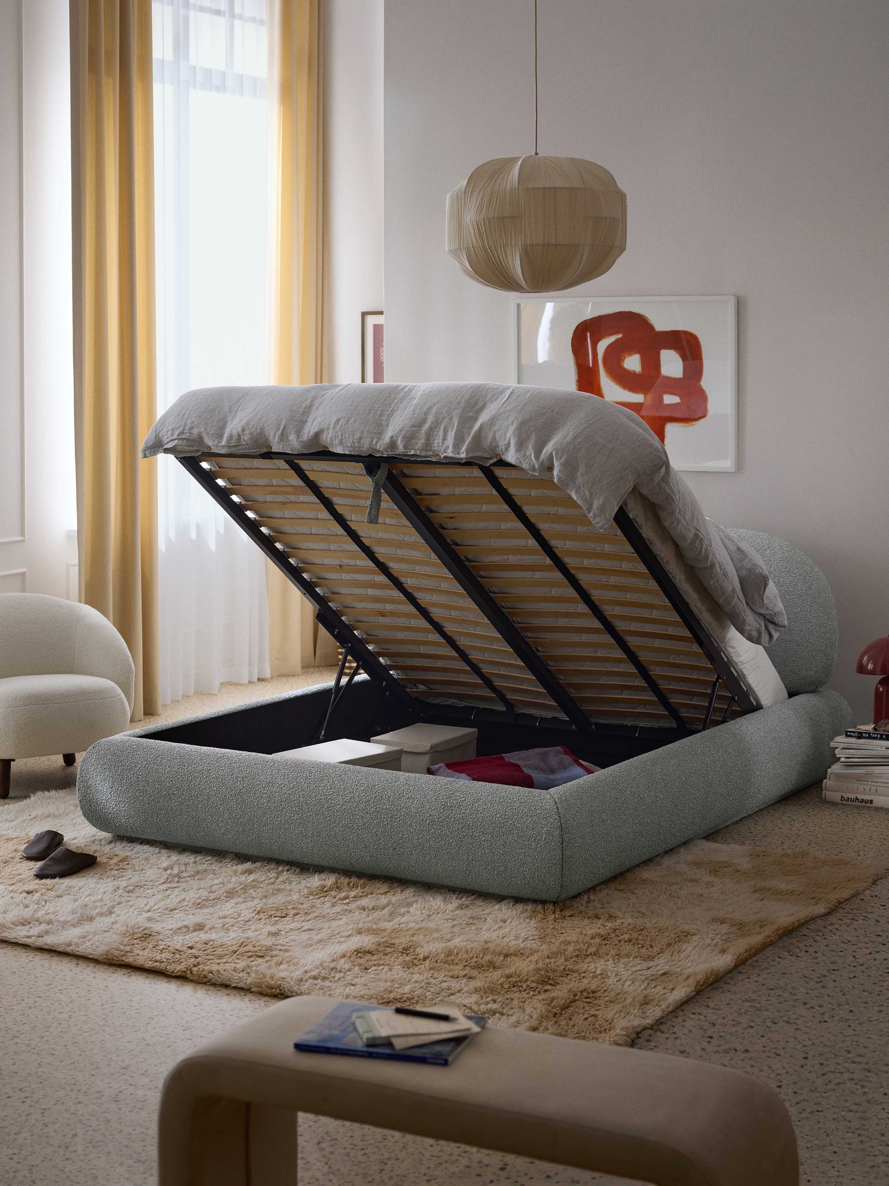 Alba Upholstered Bouclé Bed with Storage