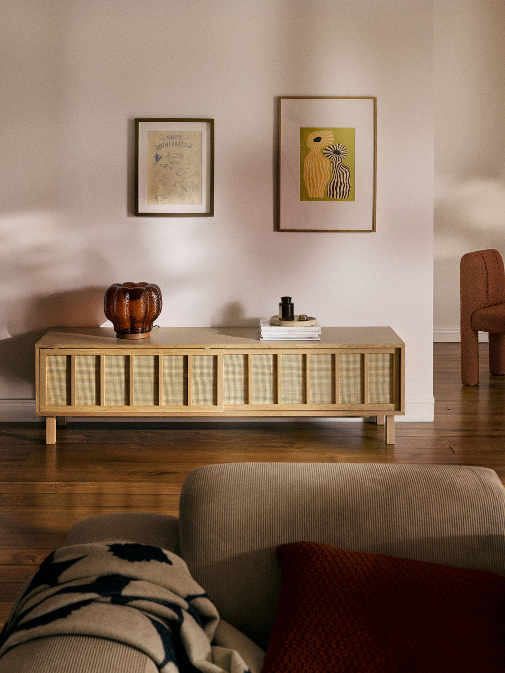 Echo TV Stand with Rattan Fronts