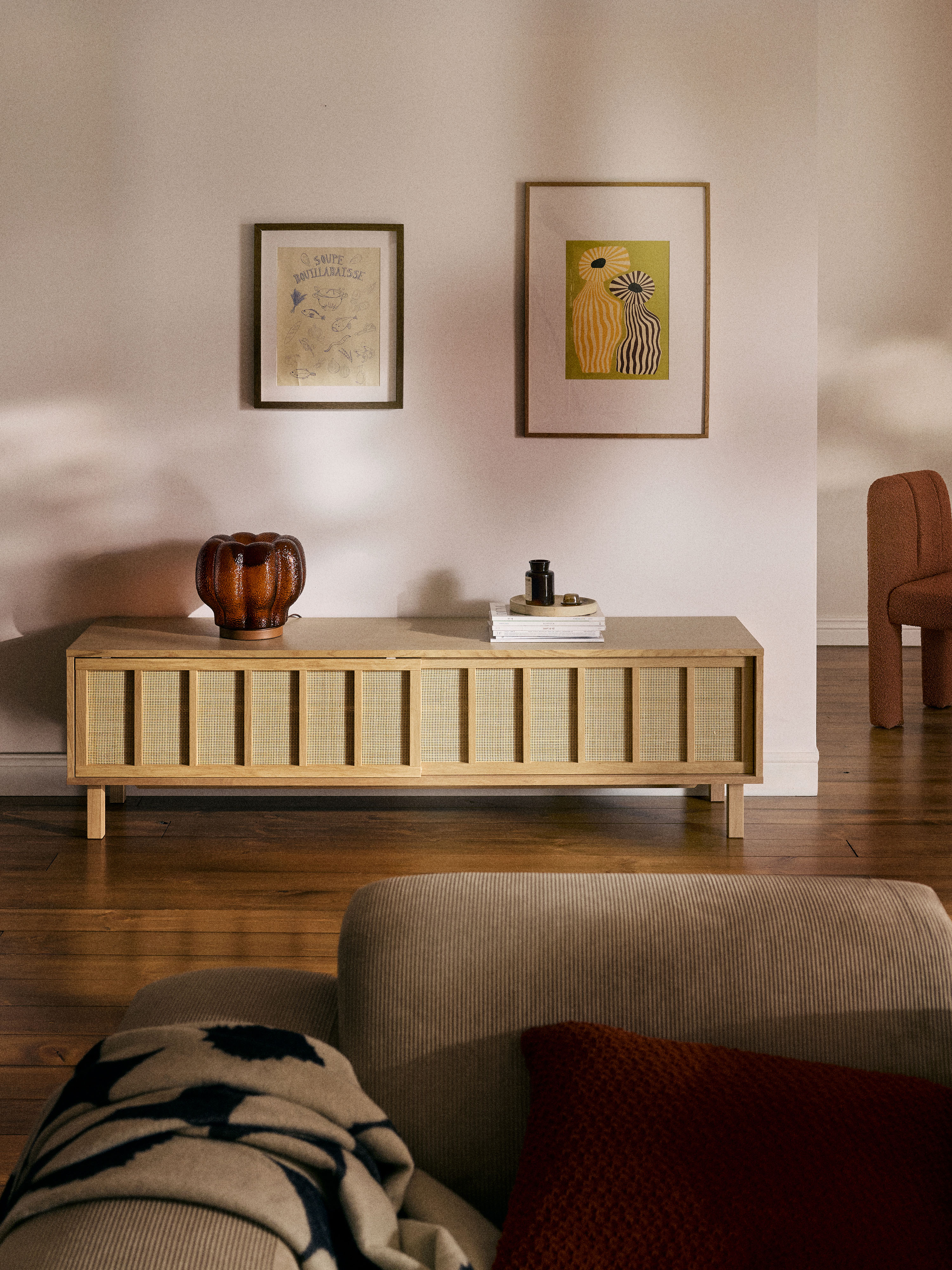 Echo TV Stand with Rattan Fronts