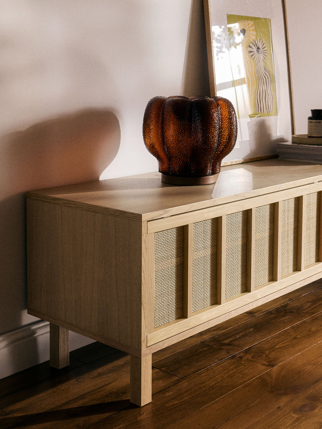 Echo TV Stand with Rattan Fronts