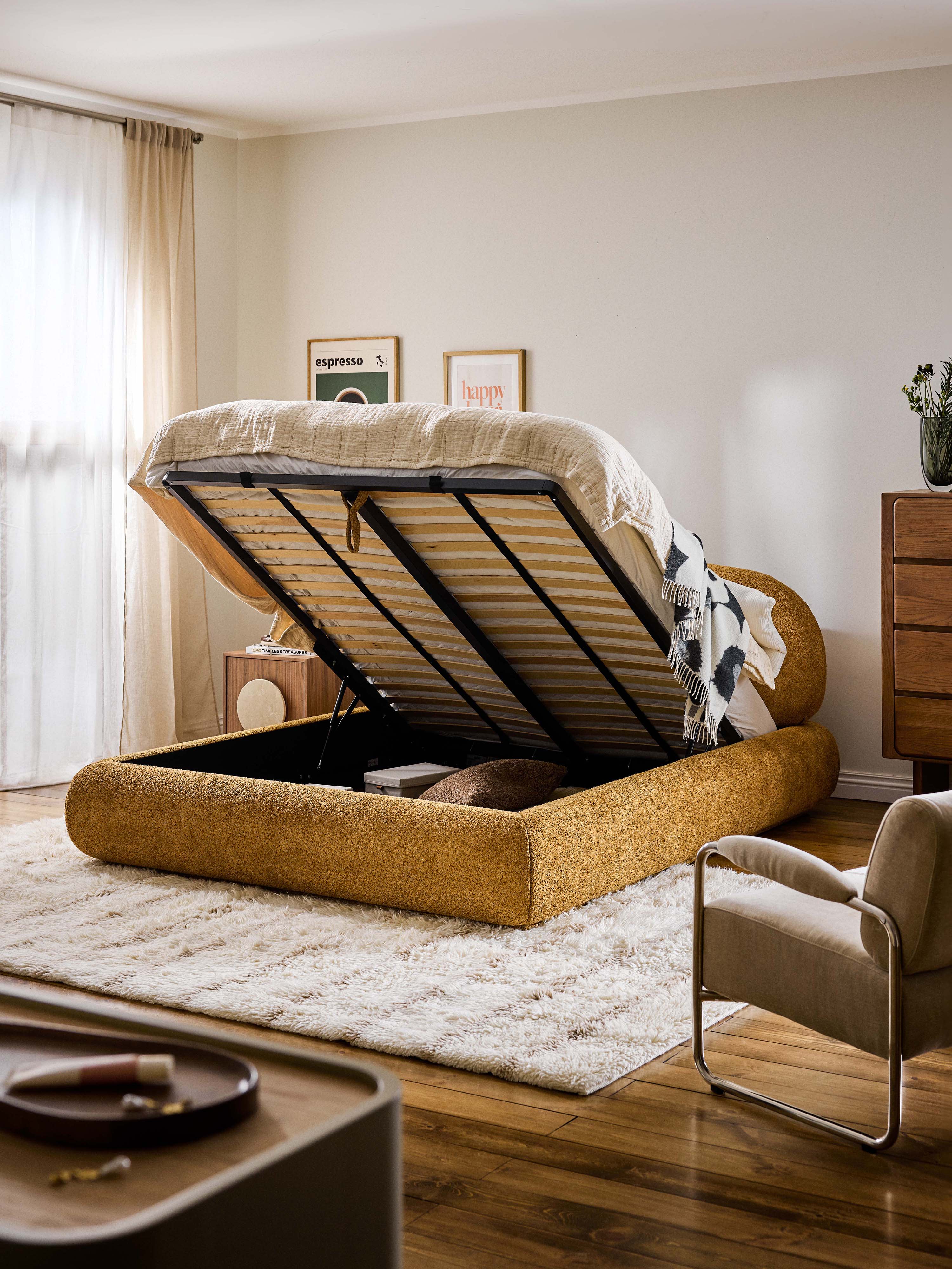 Alba Upholstered Teddy Bouclé Bed with Storage