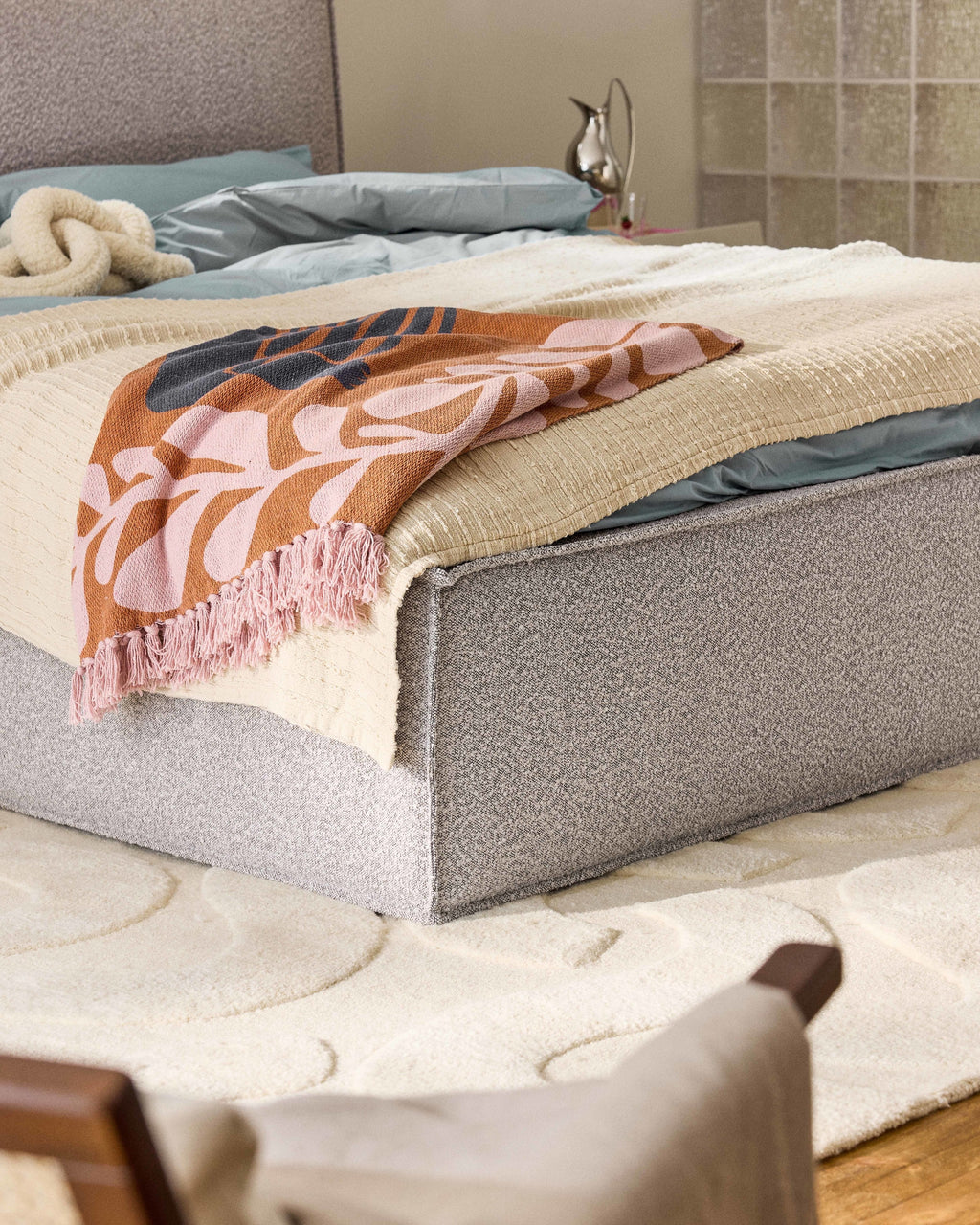 Dream Upholstered Bouclé Bed with Storage
