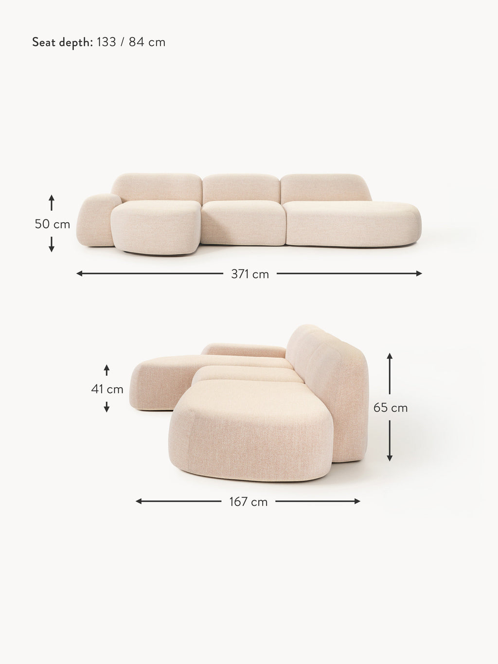 Wolke Modular Bouclé Corner Sofa (4-seater) with Chaise End