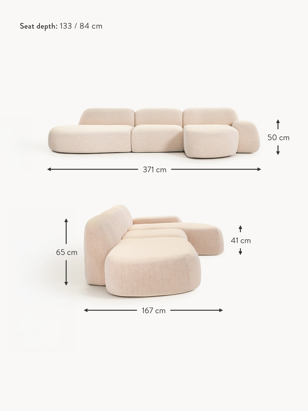 Wolke Modular Bouclé Corner Sofa (4-seater) with Chaise End