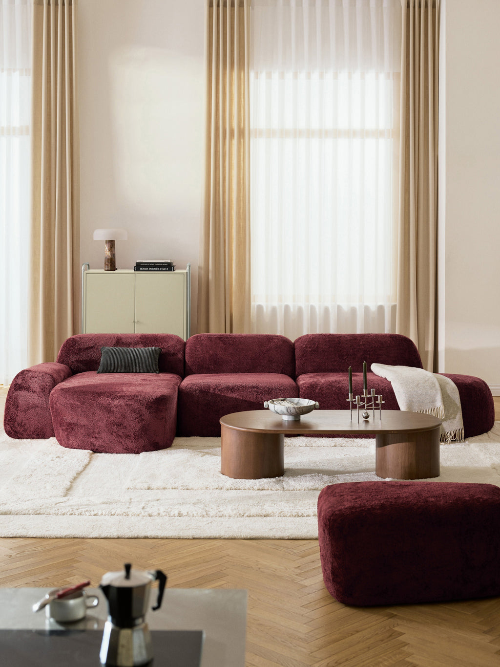 Wolke Modular Teddy Bouclé Corner Sofa (4-seater) with Chaise End