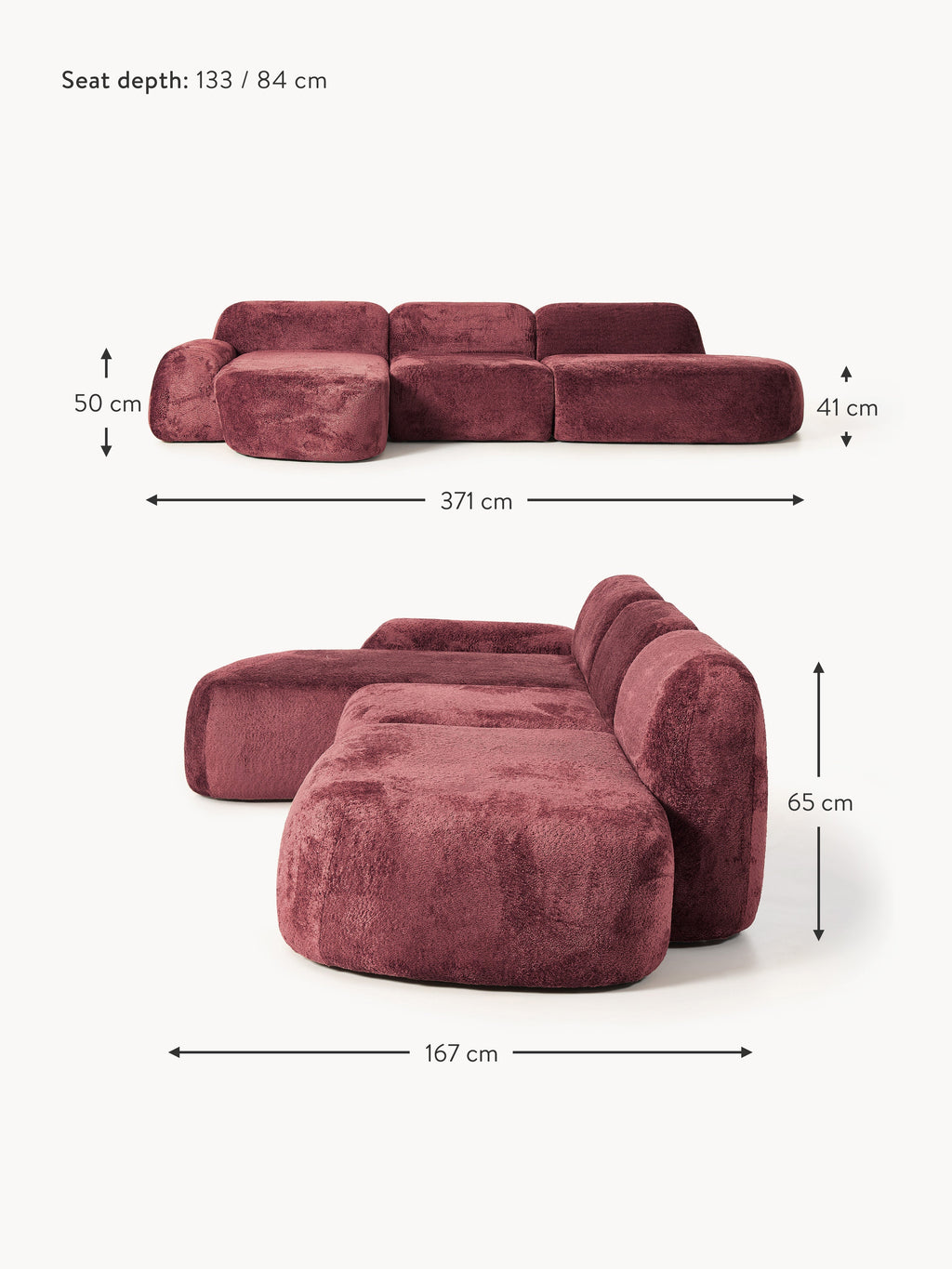 Wolke Modular Teddy Bouclé Corner Sofa (4-seater) with Chaise End