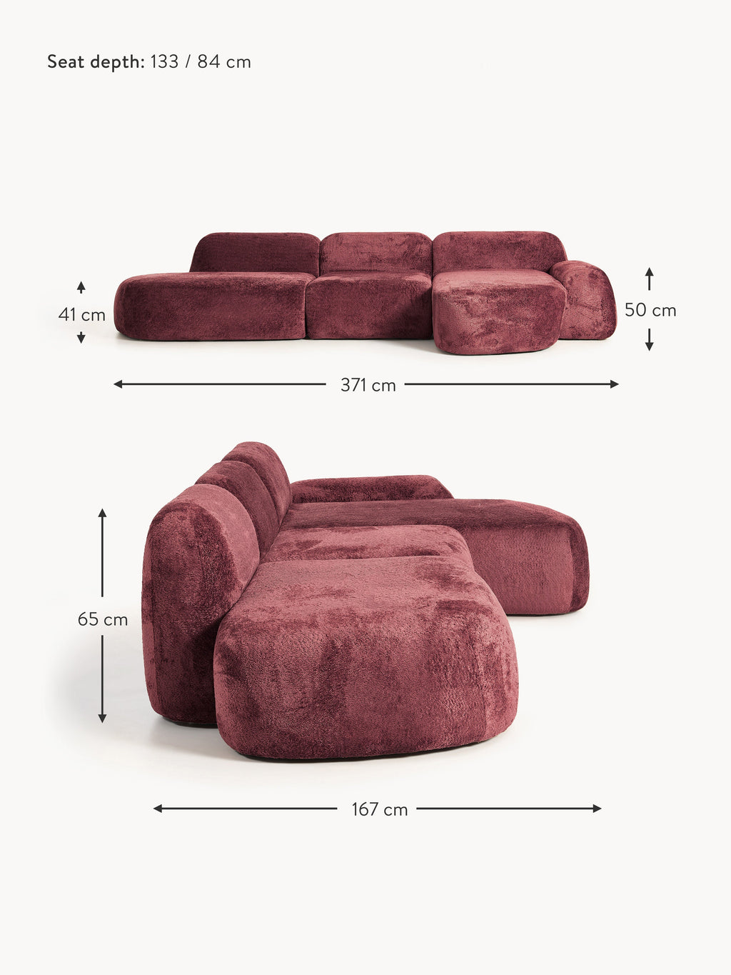 Wolke Modular Teddy Bouclé Corner Sofa (4-seater) with Chaise End