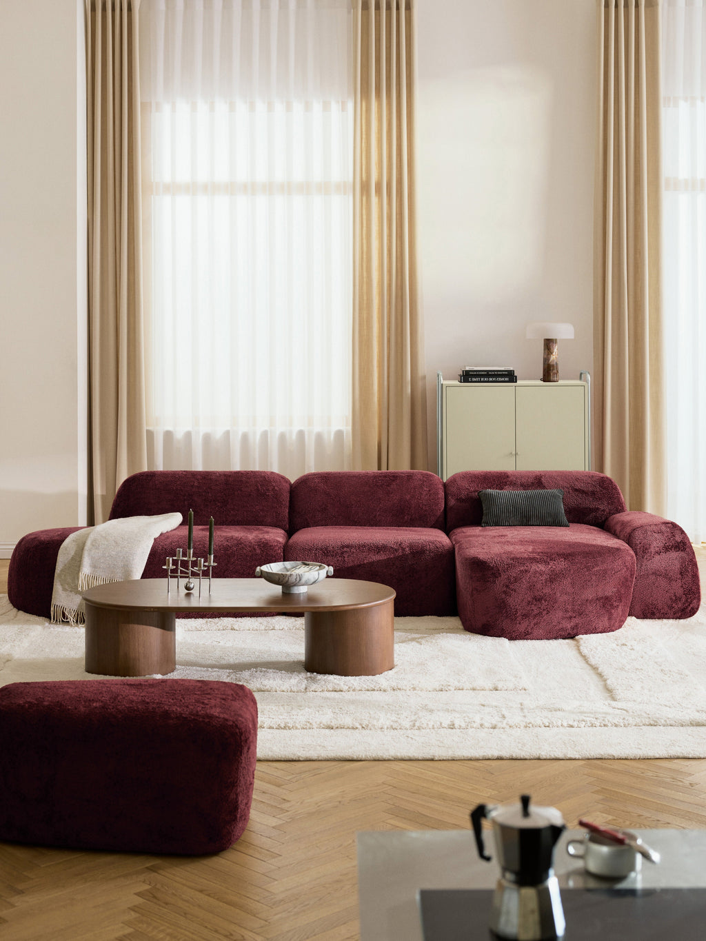 Wolke Modular Teddy Bouclé Corner Sofa (4-seater) with Chaise End