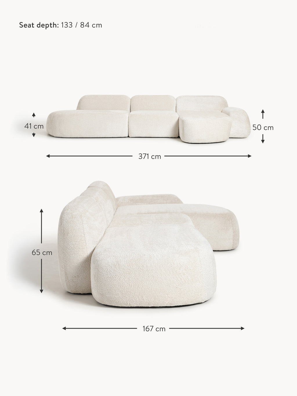 Wolke Modular Teddy Bouclé Corner Sofa (4-seater) with Chaise End