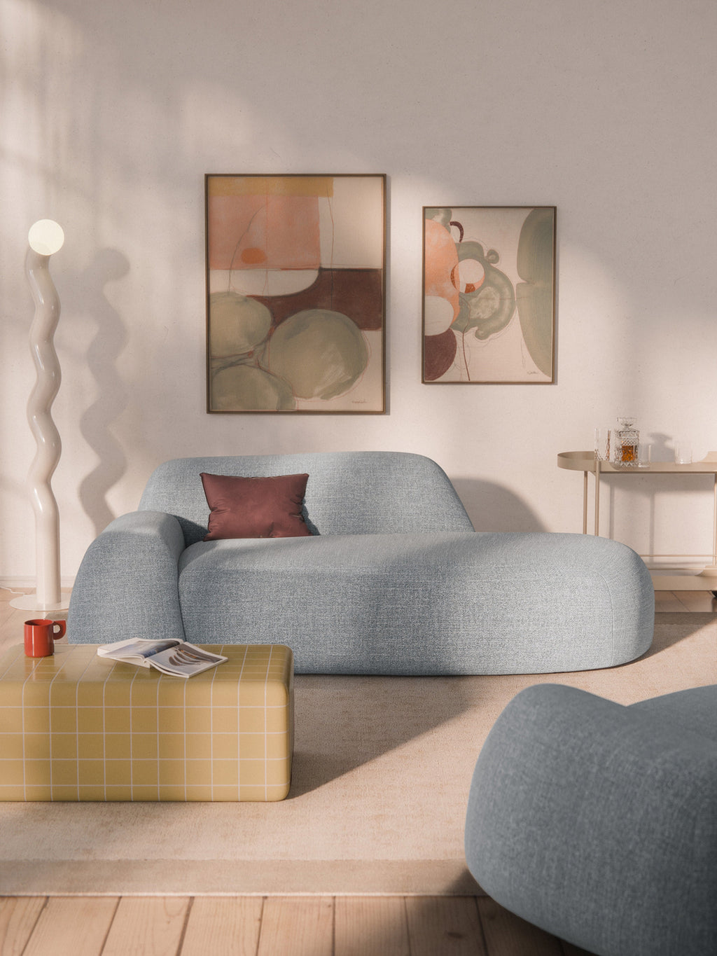 Wolke Bouclé Sofa (2-seater) with Chaise End