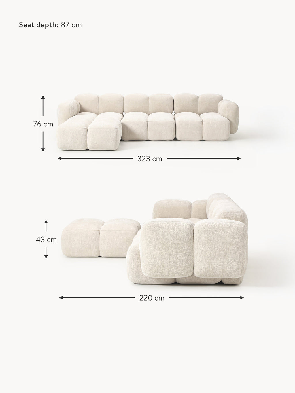 Tayla Modular Sofa (4-seater) with Ottoman (left/right)
