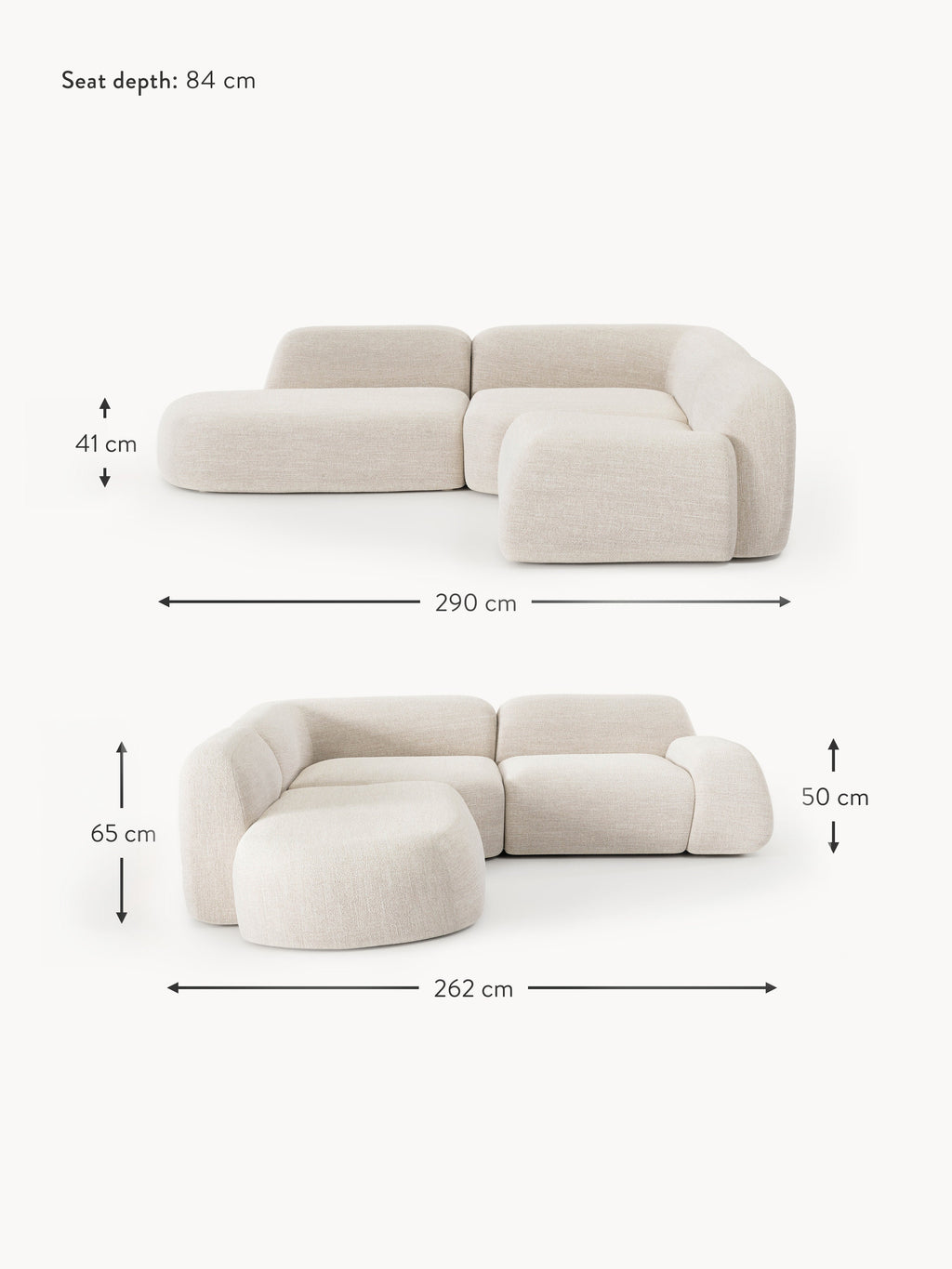 Wolke Modular Bouclé Corner Sofa (4-seater) with Chaise End