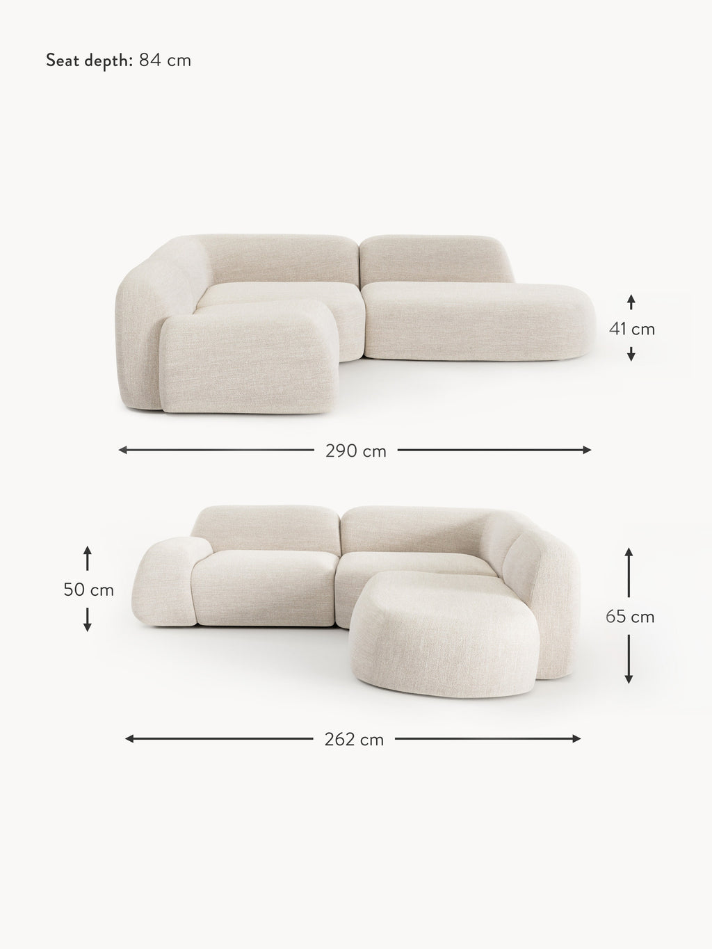 Wolke Modular Bouclé Corner Sofa (4-seater) with Chaise End