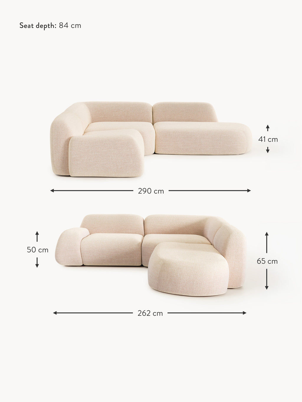 Wolke Modular Bouclé Corner Sofa (4-seater) with Chaise End