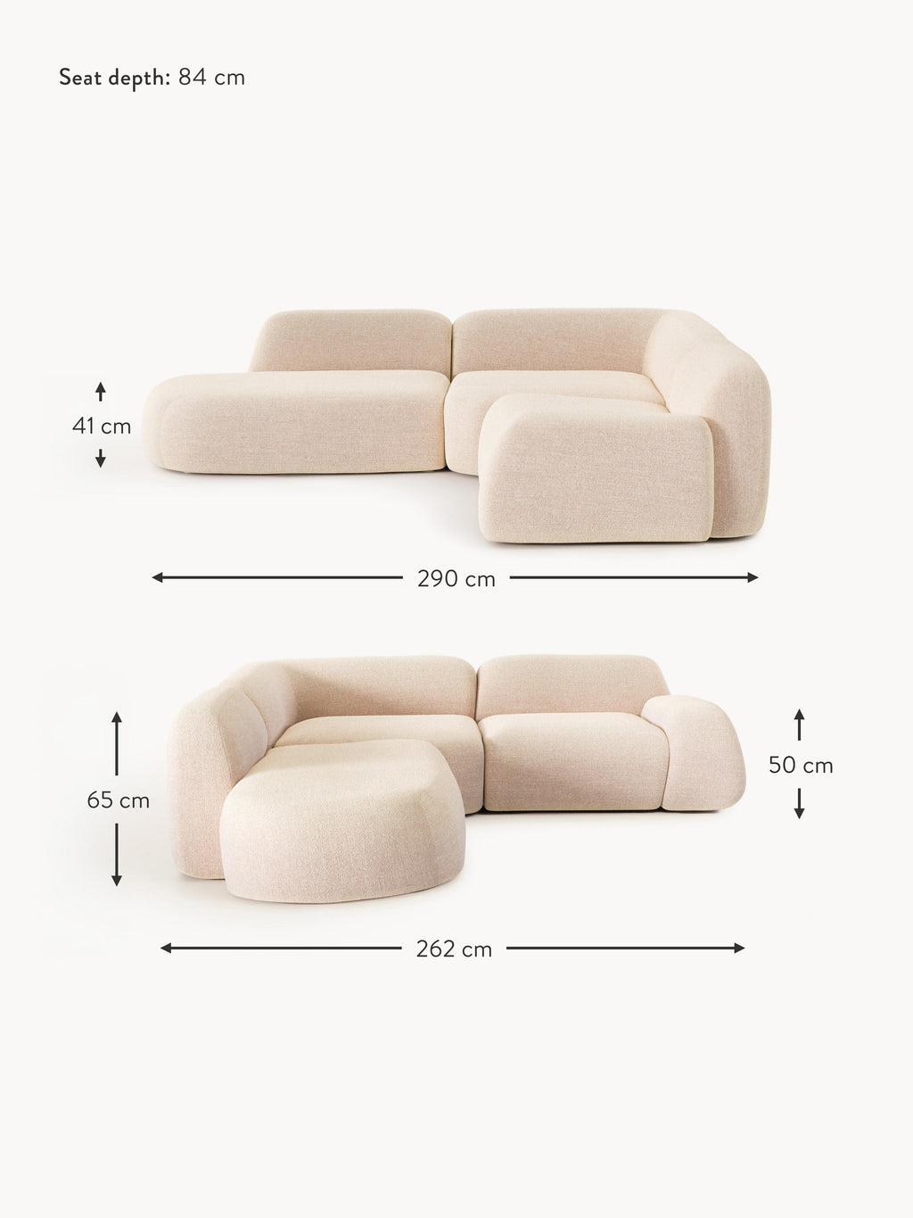 Wolke Modular Bouclé Corner Sofa (4-seater) with Chaise End