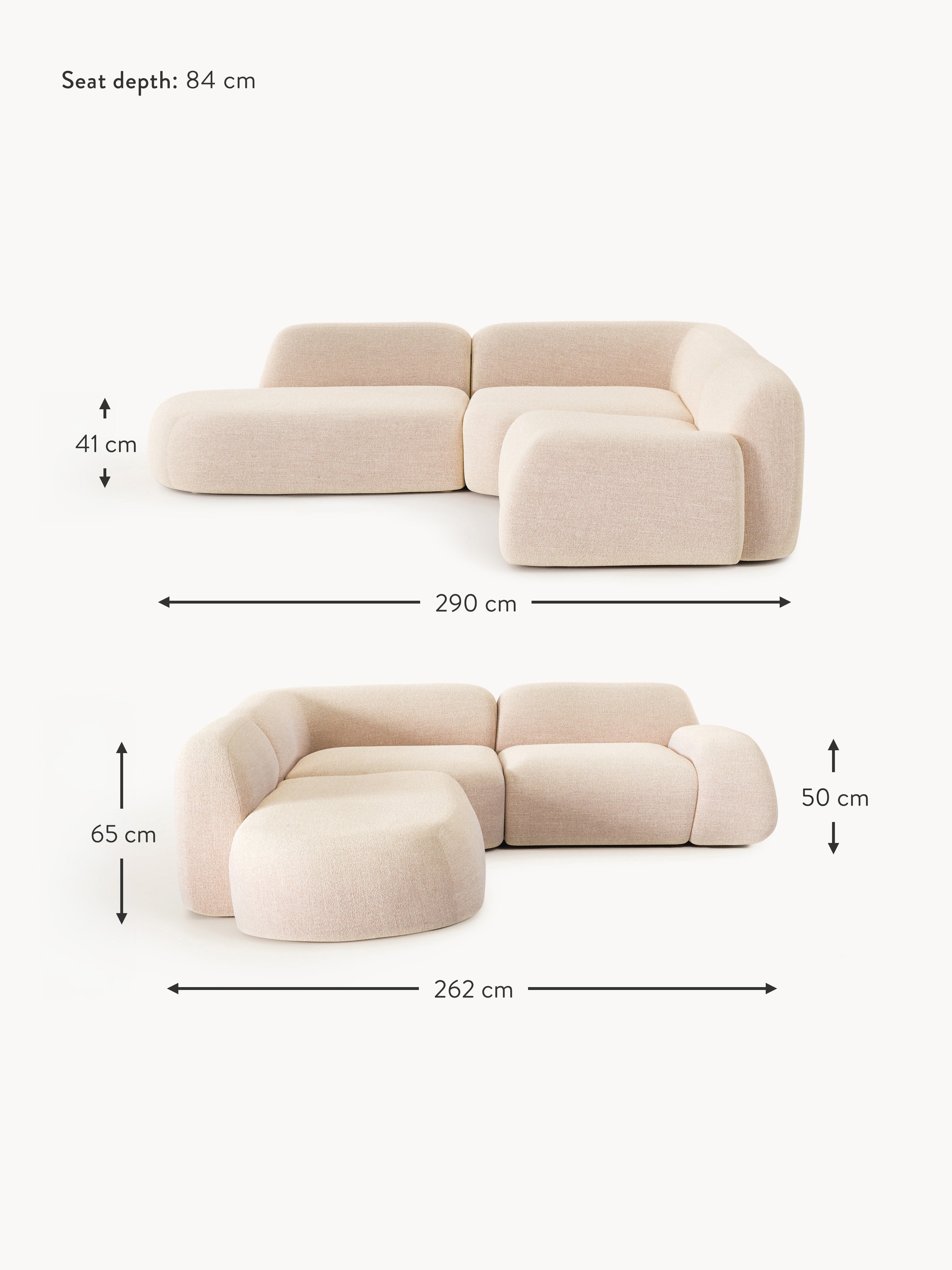 Wolke Modular Bouclé Corner Sofa (4-seater) with Chaise End