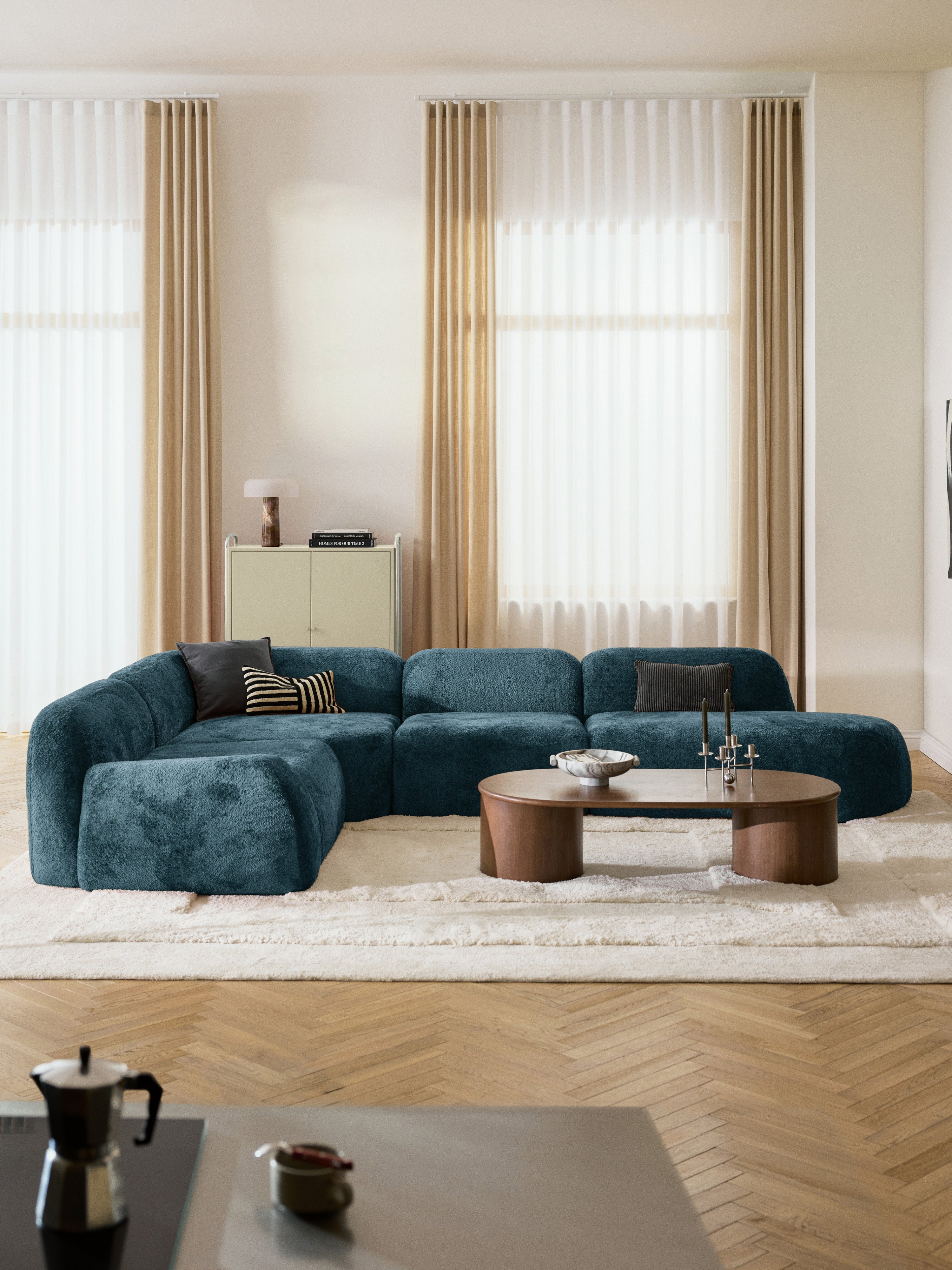 Wolke XL Modular Teddy Bouclé Corner Sofa with Chaise End