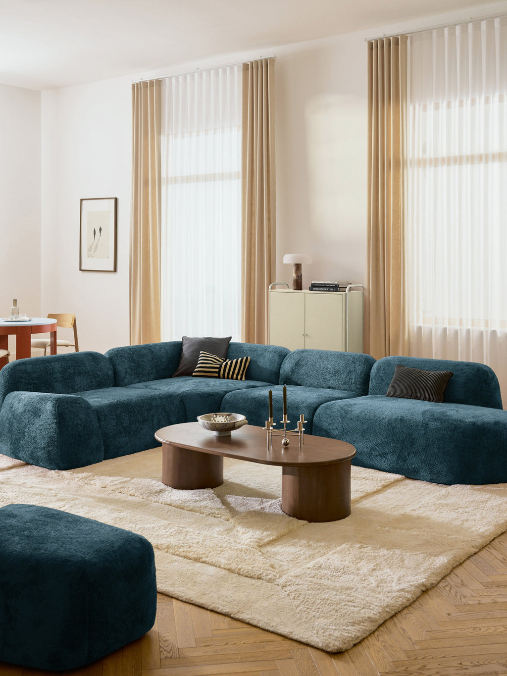 Wolke XL Modular Teddy Bouclé Corner Sofa with Chaise End