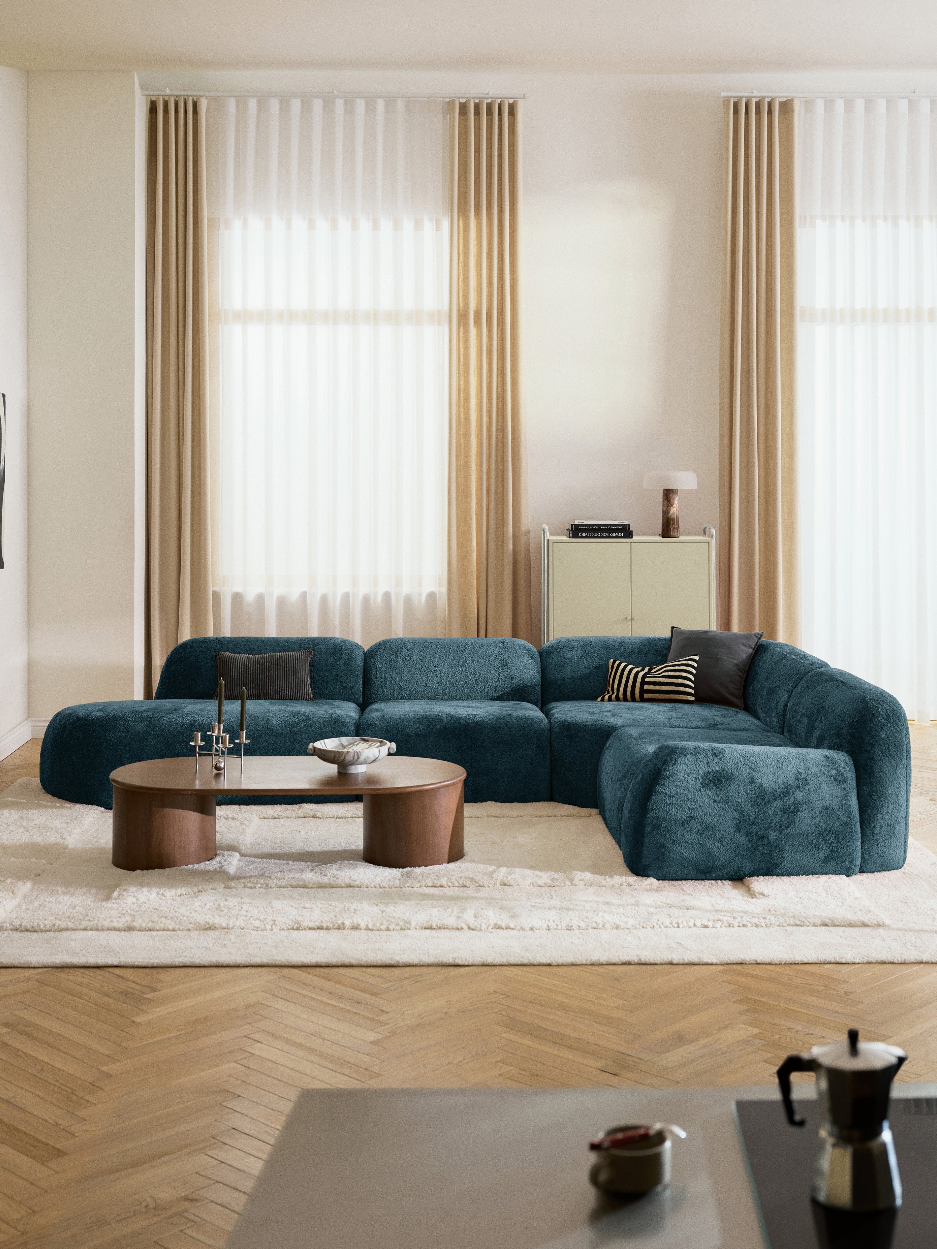Wolke XL Modular Teddy Bouclé Corner Sofa with Chaise End