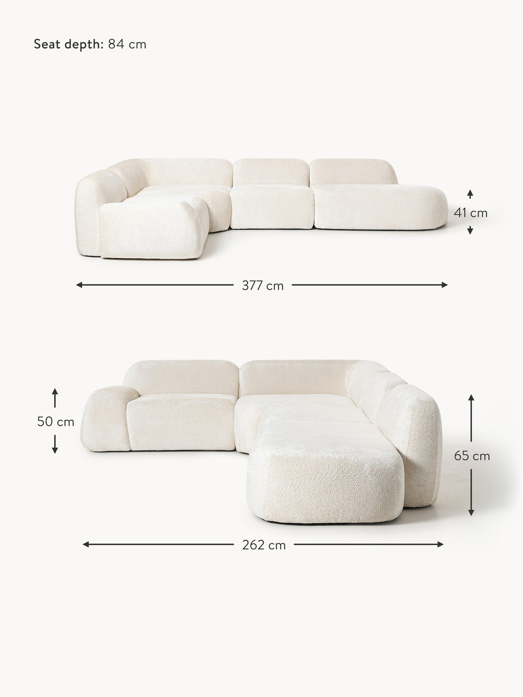 Wolke XL Modular Teddy Bouclé Corner Sofa with Chaise End