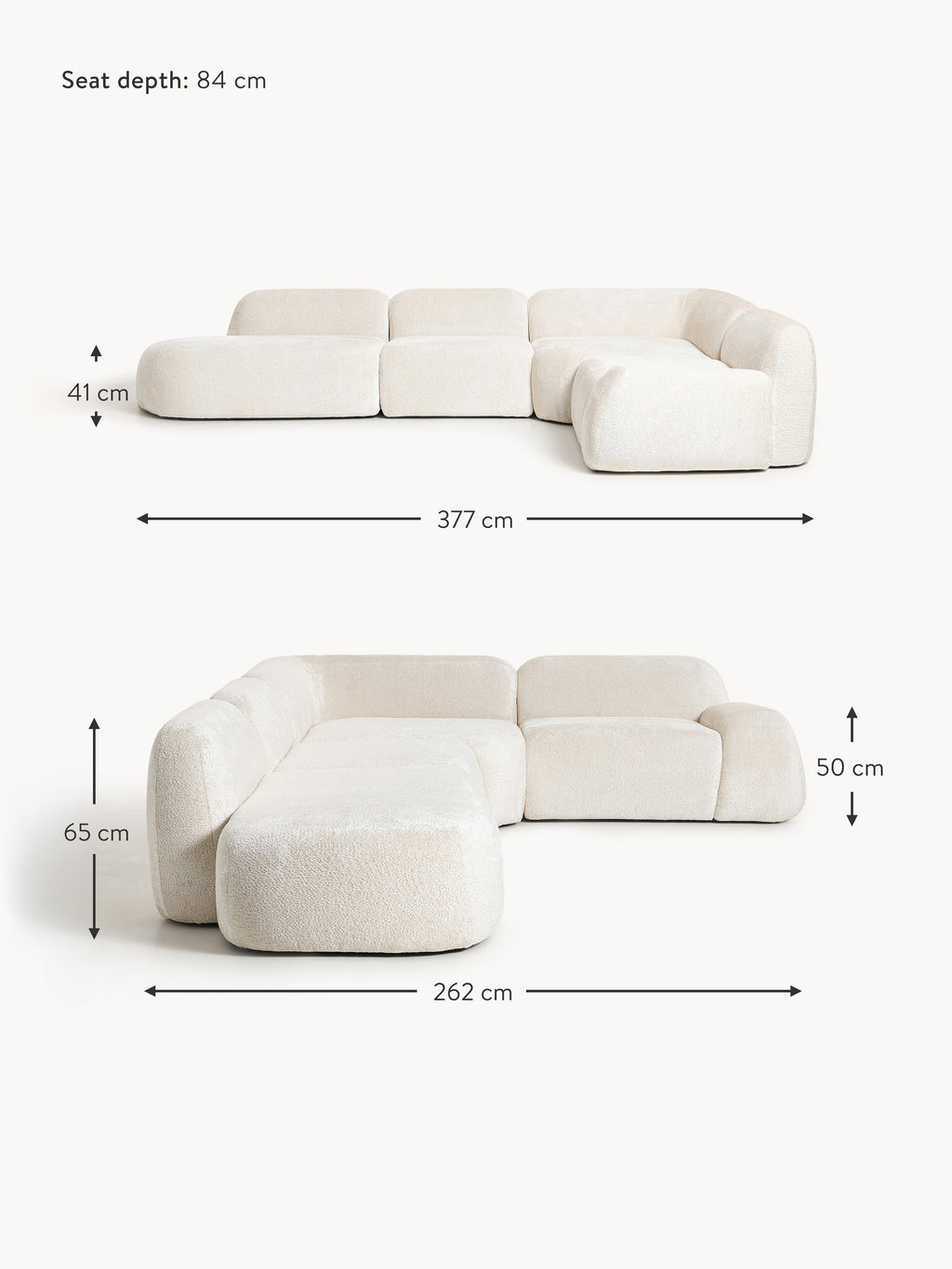 Wolke XL Modular Teddy Bouclé Corner Sofa with Chaise End