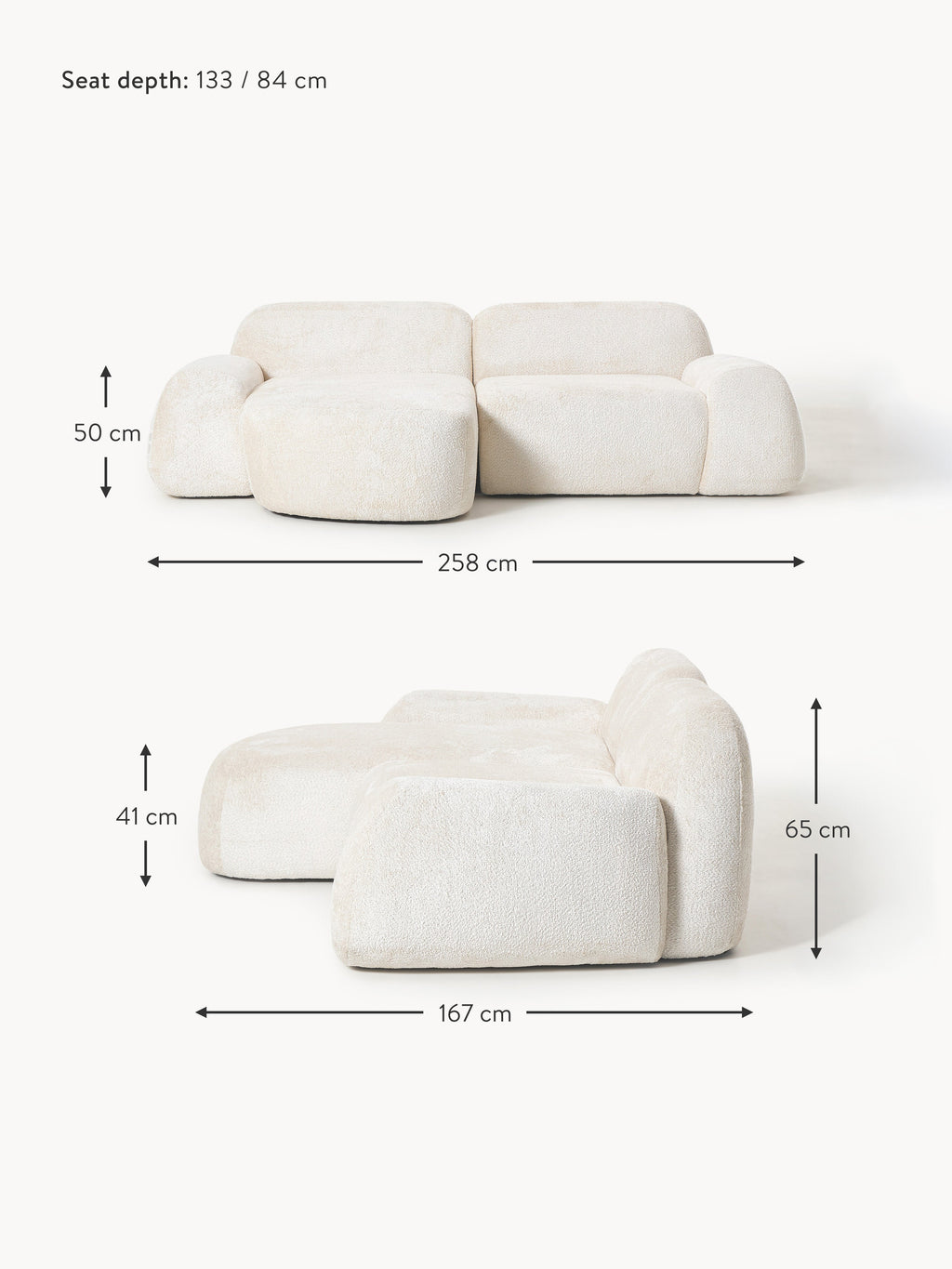 Wolke Modular Teddy Bouclé Corner Sofa (3-seater)