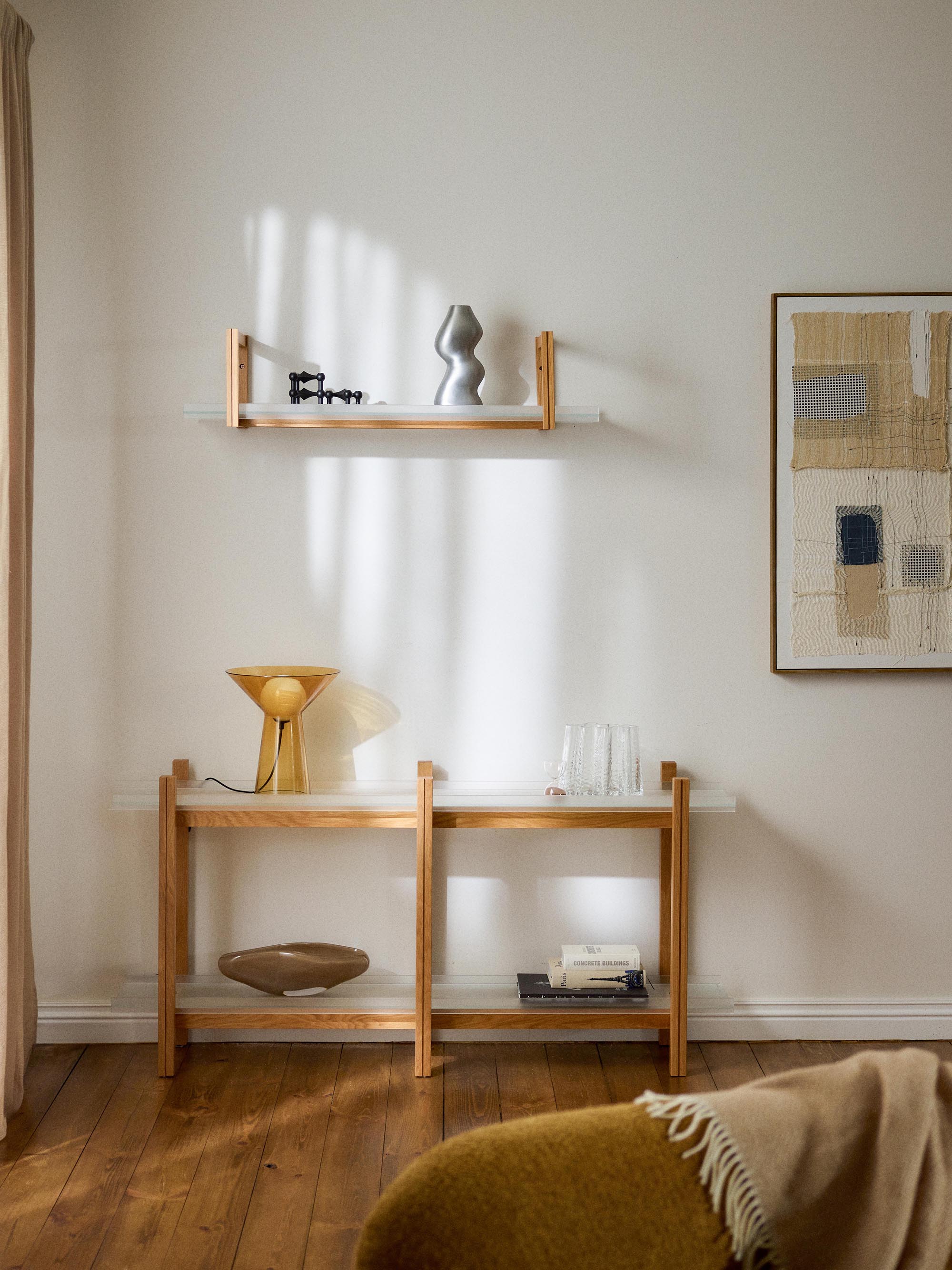 Alex Oak Shelving Unit with Glass Shelves