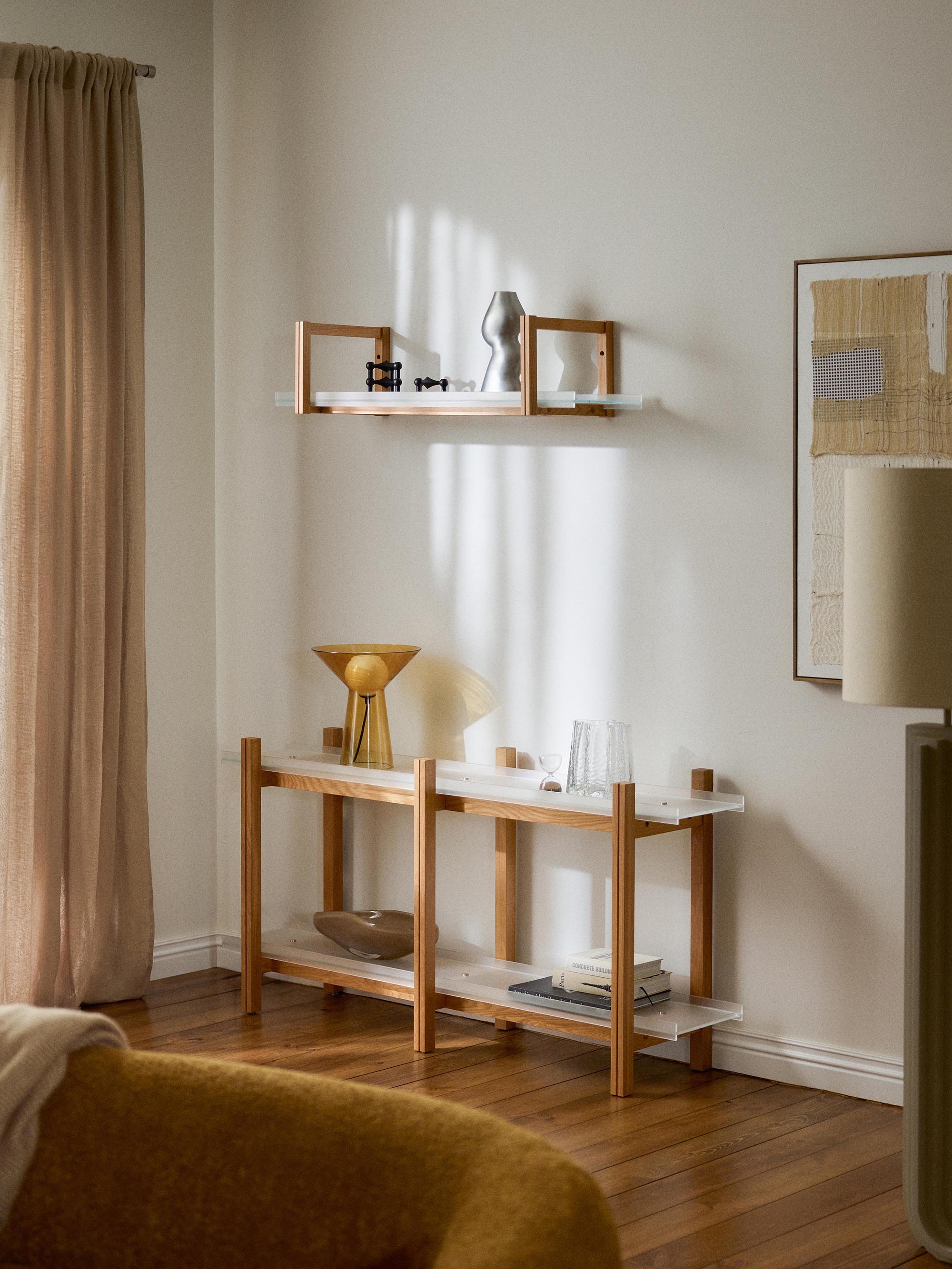 Alex Oak Shelving Unit with Glass Shelves
