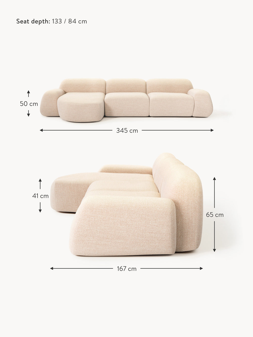 Wolke Modular Bouclé Corner Sofa (4-seater)