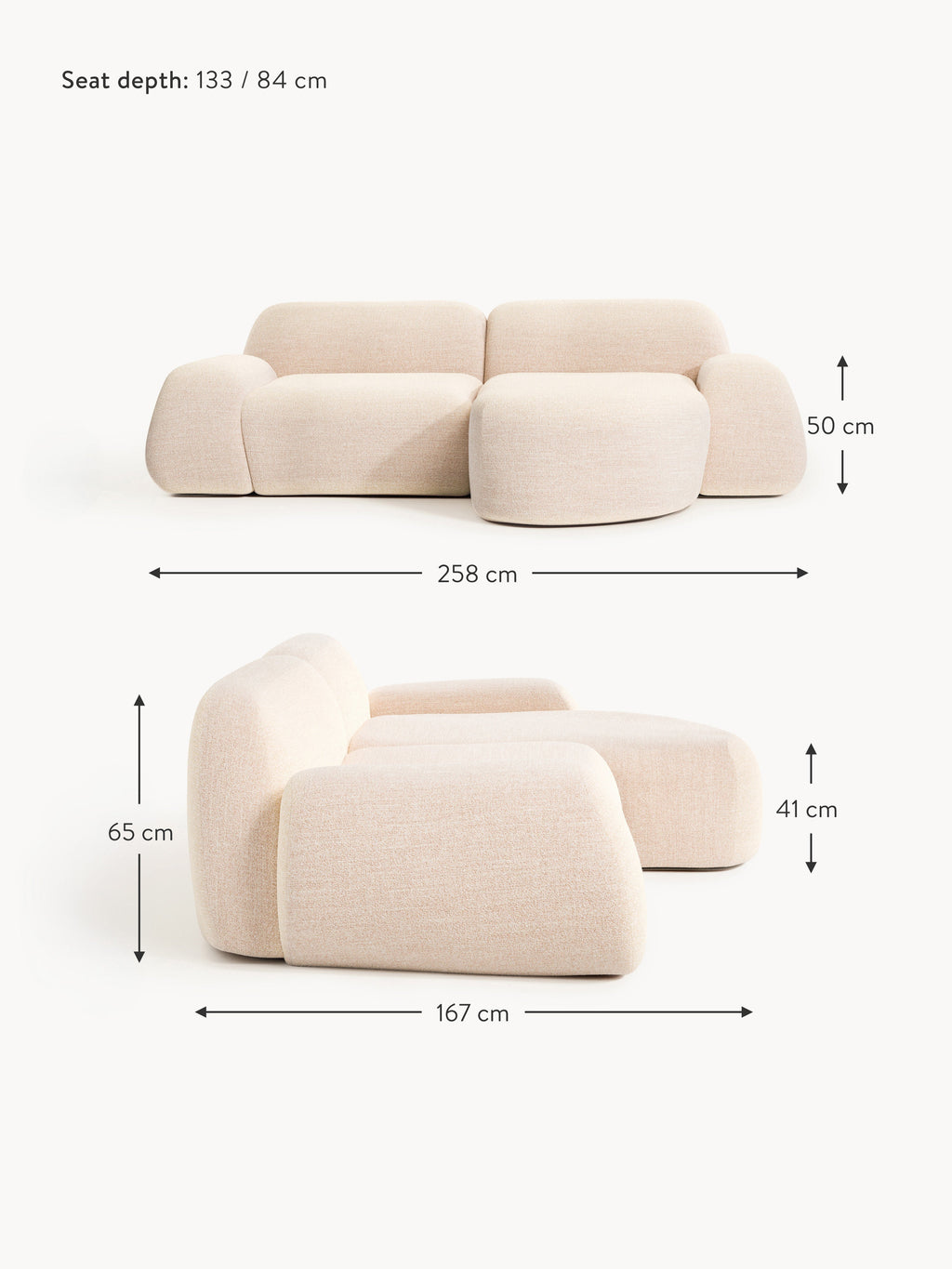 Wolke Modular Bouclé Corner Sofa (3-seater)