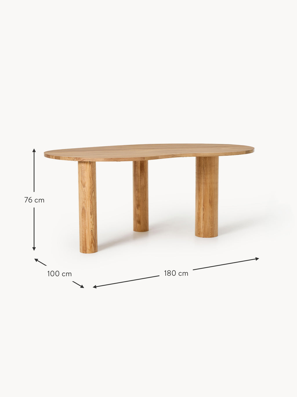 Naruto Organic-Shaped Oak Wood Dining Table, in various sizes