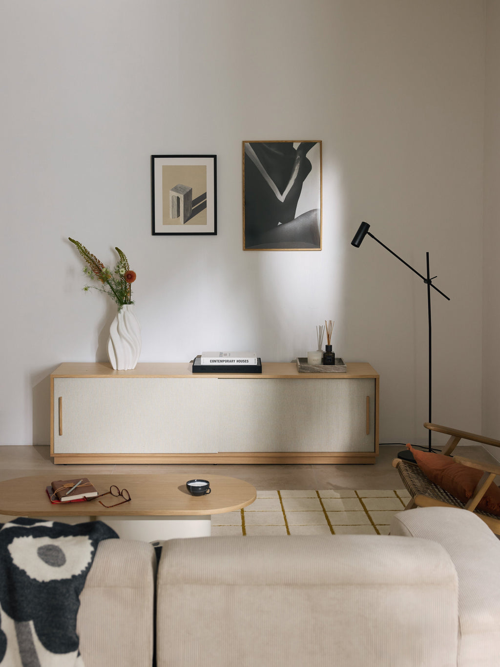 Wisp Wooden TV Stand with Upholstered Front
