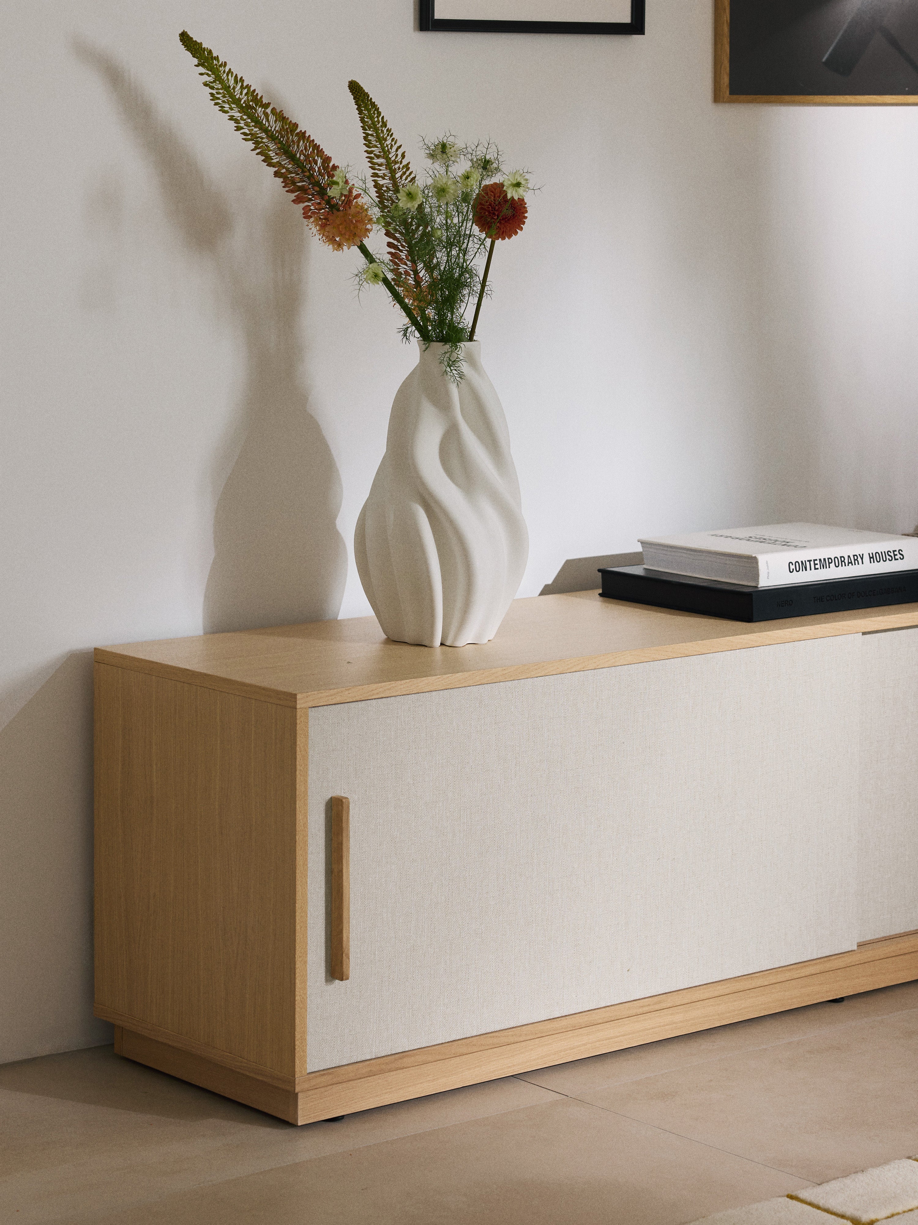 Wisp Wooden TV Stand with Upholstered Front