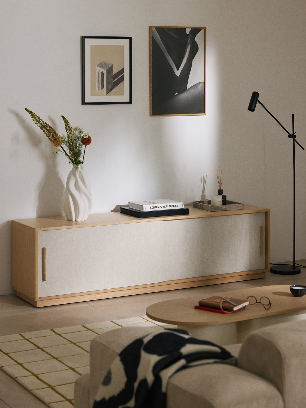 Wisp Wooden TV Stand with Upholstered Front