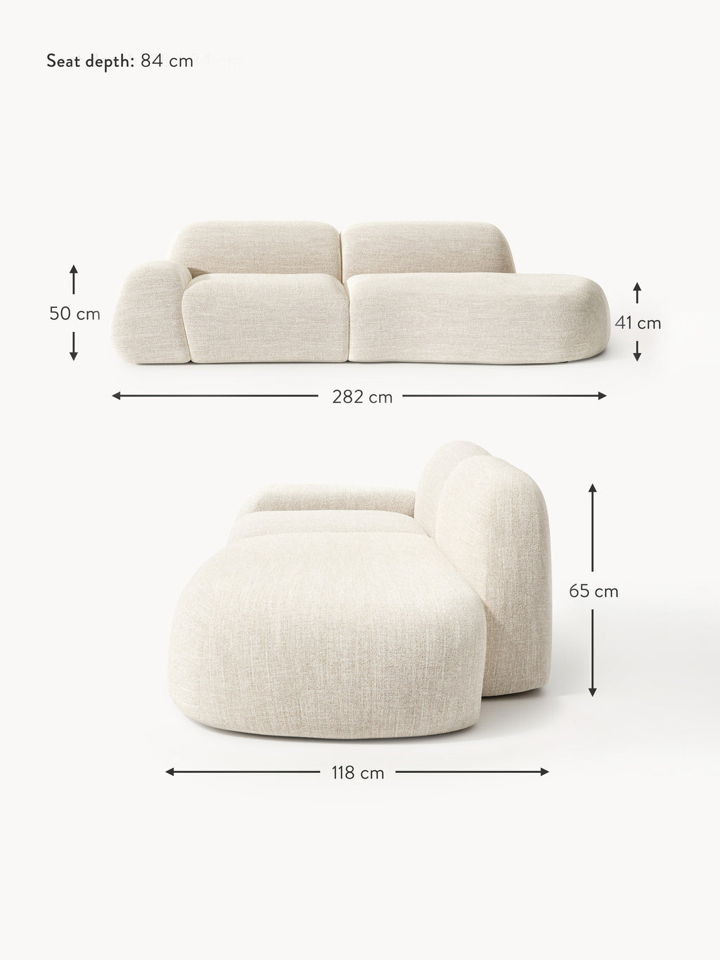 Wolke Modular Bouclé Chaise (3-seater)