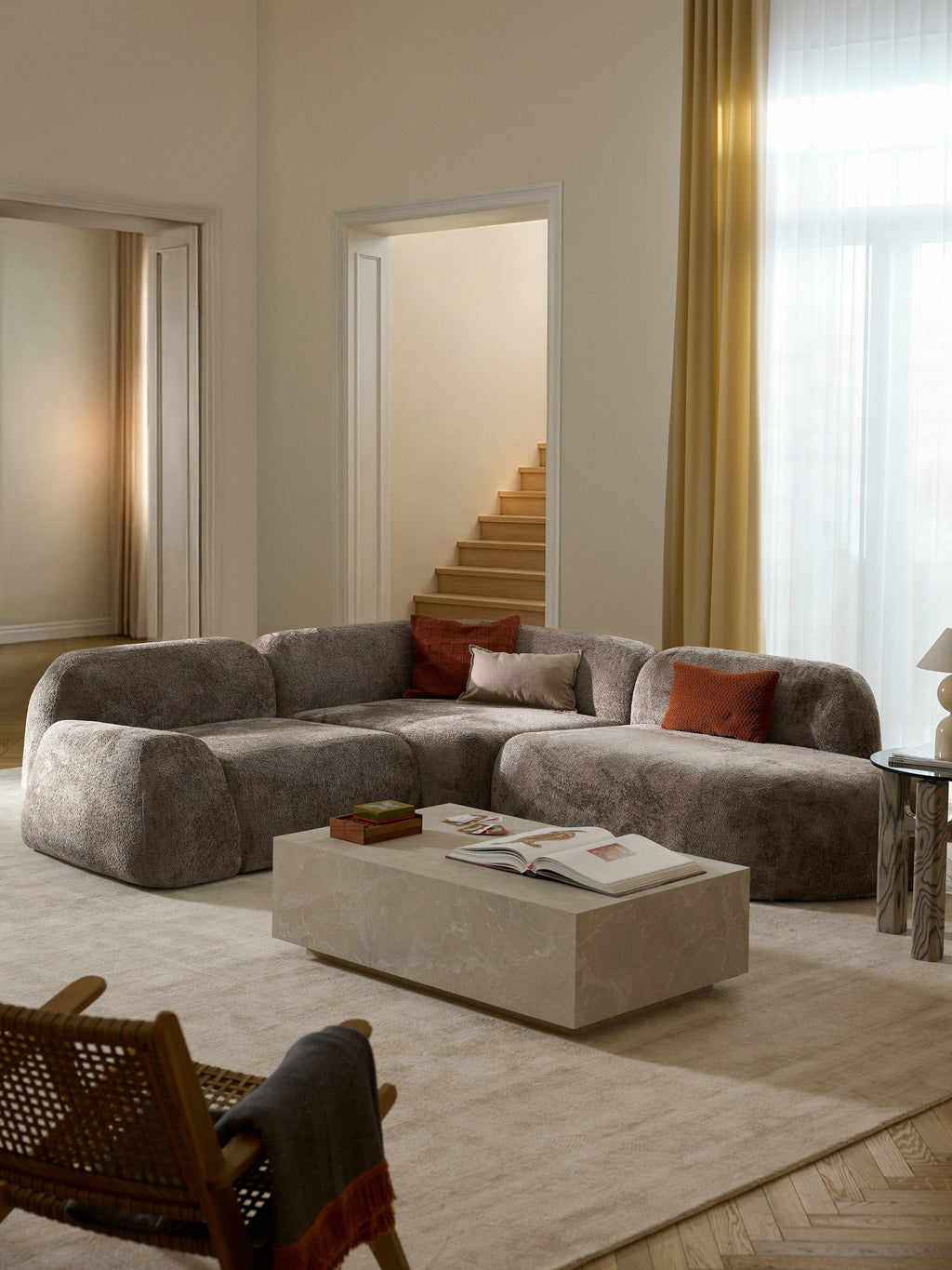 Wolke Modular Teddy Bouclé Corner Sofa (4-seater) with Chaise End