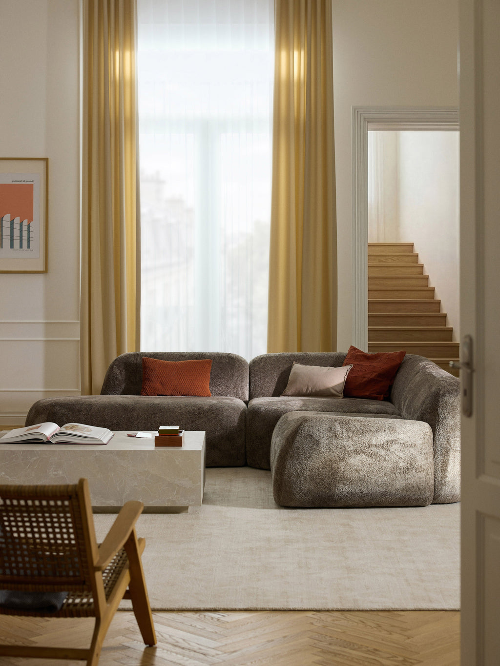 Wolke Modular Teddy Bouclé Corner Sofa (4-seater) with Chaise End