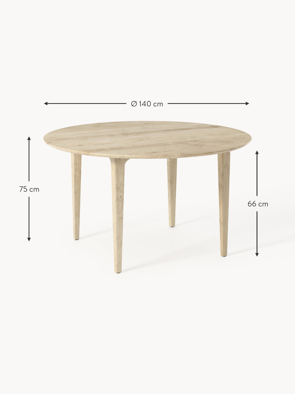 Archie Round Oak Wood Dining Table, various sizes