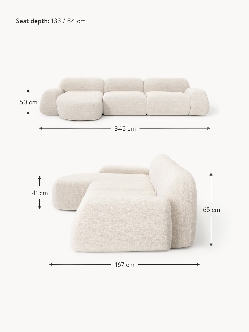 Wolke Modular Bouclé Corner Sofa (4-seater)